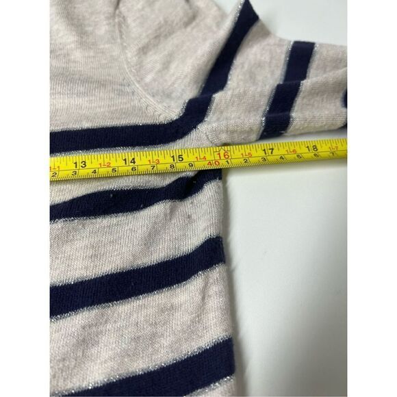 Old Navy Beige Navy Nautical Stripe Silver Lurex Accent Cardigan Sweater Size XS - Picture 9 of 12